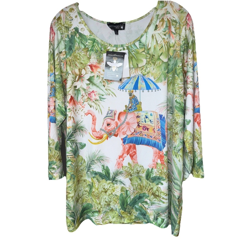 New Antthony Women's XL Printed Studio Stretch Tunic Top Elephant Design #11531‎